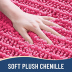 Arotive Luxury Chenille Bathroom Rug Mat, Extra Soft Thick Absorbent Shaggy Bath Rugs, Non-Slip Machine Wash Dry, Plush Bath Mats for Bathroom, Shower and Tub, 24x16, Deep Pink