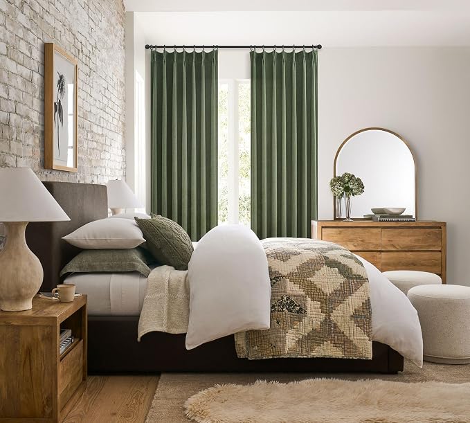 Dark Green Textured Linen Blend Curtains 102 Inches Long - Image 6