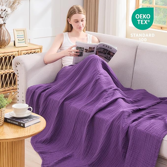 EMME Muslin Blankets for Adults Throw Blanket for Couch Breathable Gauze Soft - Image 3