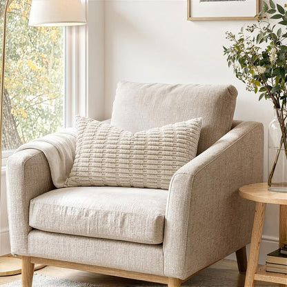 MIULEE Lumbar Corduroy Decorative Throw Pillow Covers 24x14 Cream White | Pack - Image 2