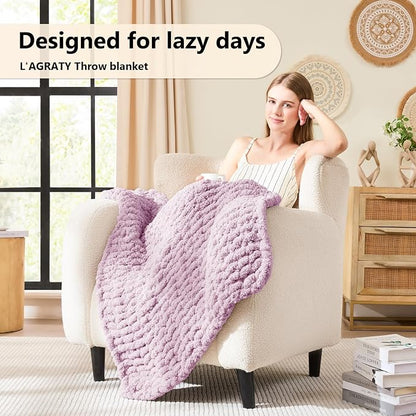 L'AGRATY Chunky Knit Throw Blanket - Image 2