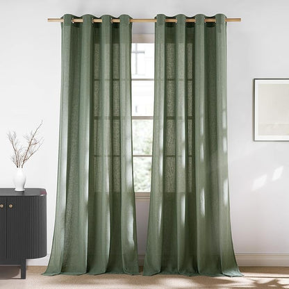 NICETOWN Linen Forest Green Curtains 96 inches Long, Grommet Privacy Assured by NICETOWN