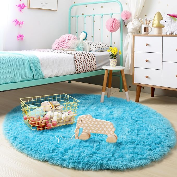Amdrebio Blue Large Fuzzy Round Circle Area Rug 6Ft - Image 3