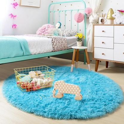 Amdrebio Blue Large Fuzzy Round Circle Area Rug 6Ft - Image 3