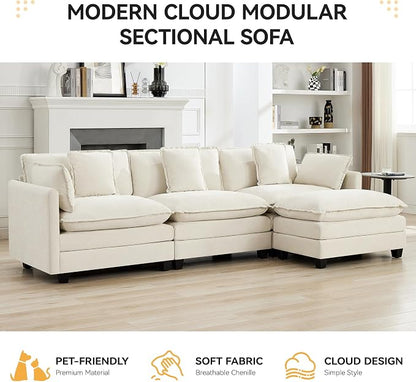 111'' Sectional Cloud Deep Seat Couch, Modern Comfy Chenille L Shaped Sectional - Image 7