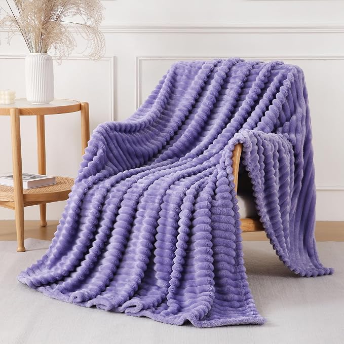 Lavender Throw Blanket for Couch Sofa 50x60 inches Striped Design | Fleece by Unknown
