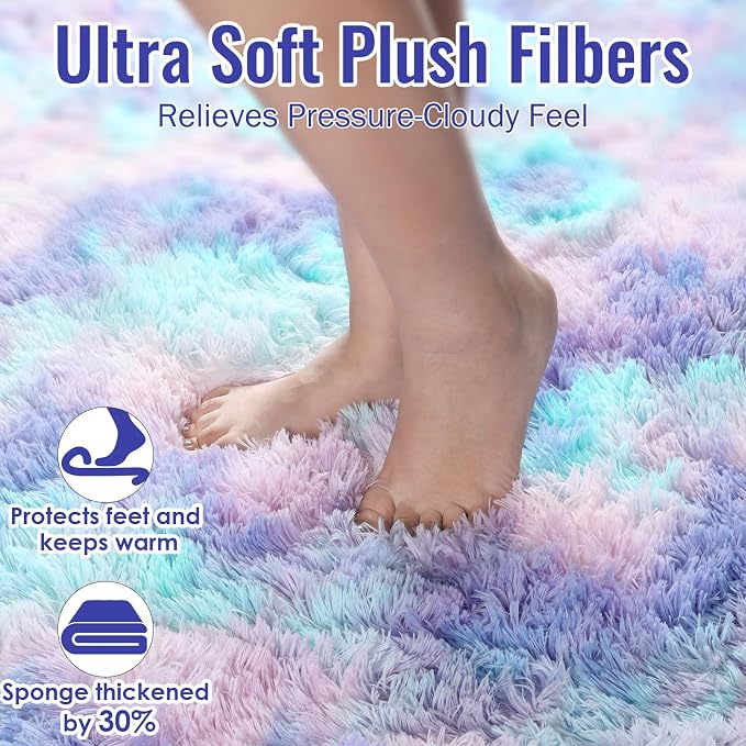 Furry Pastel Rug for Girls Bedroom, Soft Adorable Rainbow Purple Tent Rugs | - Image 3
