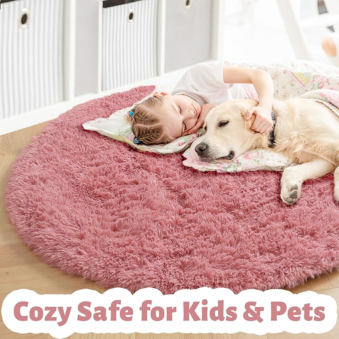 Amdrebio Blush Pink Large Round Shag Rug 6Ft - Image 3