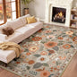 RELEANY Floral Washable 9x12 Area Rugs Brown/Brick | Flower Carpet Print Boho by RELEANY