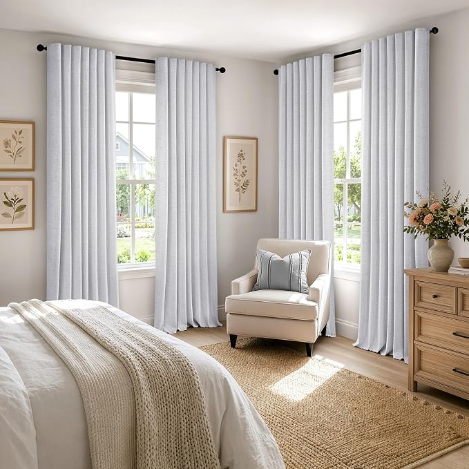 MIULEE 100% Blackout Linen Curtains 42 x 72 Inch Grayish White 2 Panels | - Image 8