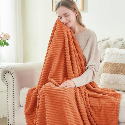 BEDELITE 3D Ribbed Burt Orange Fleece Twin Fall Blanket - Image 4