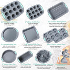 To encounter 30 in 1 Silicone Baking Set - 10 Silicone Baking Cake Pan, Baking Sheet, Donut Molds, Muffin Pan with Measuring Cups and Spoons Set