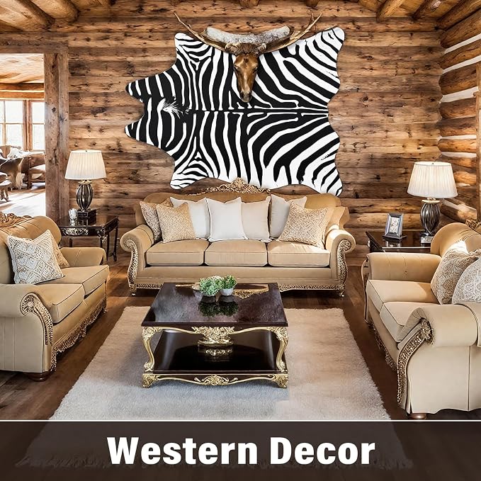 Faux Zebra Rug, Large Zebra Print Rug Animal Hide Rugs, 6.2 x 5.2 Ft | Print - Image 8