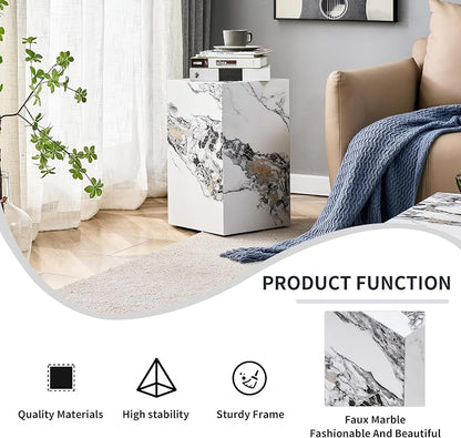 White Marble Rectangular End Coffee Table, Modern Elegant Bedside Nightstand - Image 4