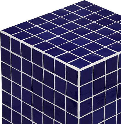 JONATHAN Y Callista Navy Modern Ceramic Tiled Cube Side Table, 18-Inch Glossy - Image 4