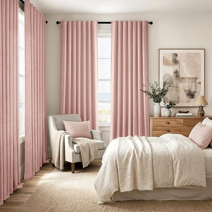 MIULEE 100% Blackout Linen Curtains 42 x 90 Inch Blush Pink 2 Panels | Thermal - Image 8