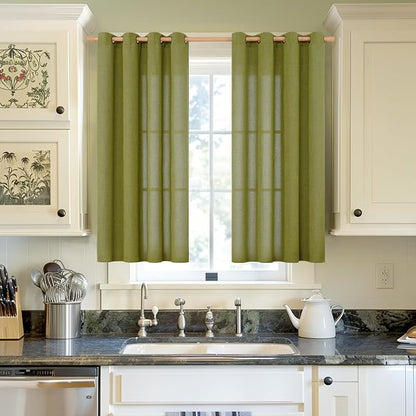 YoungsTex Green Linen Curtains 45 Inches Length, Short Window Drapes Light - Image 2