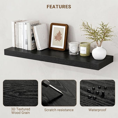 Acovy 72 Inch Floating Shelves, 3D Textured Wood Grain, Wooden Shelves - Image 4