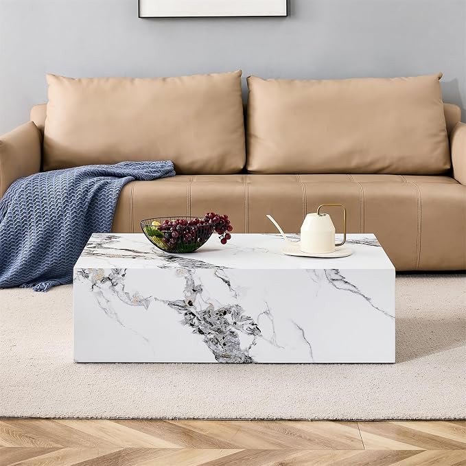 Faux Marble Coffee Table, Rectangle MDF Coffee Tables - Image 5