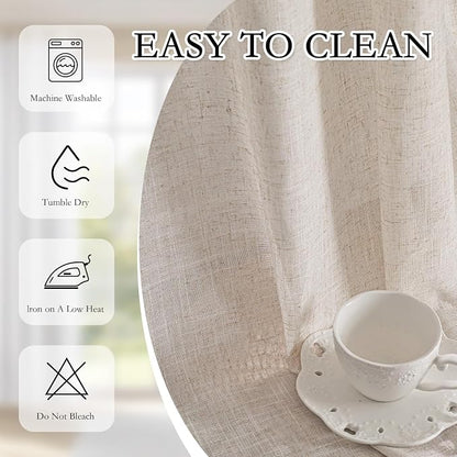 MYSKY HOME Natural Linen Sliding Glass Door Curtains, Back Tab Semi Sheer - Image 7