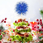Chinco 100 Pcs Foil Firework Cupcake Toppers Sparkle Tinsel Cake Toppers Cake Decoration Cocktail Fruit Toothpick for Birthday Wedding Graduation Party(Dark Blue, Light Blue, Silver)