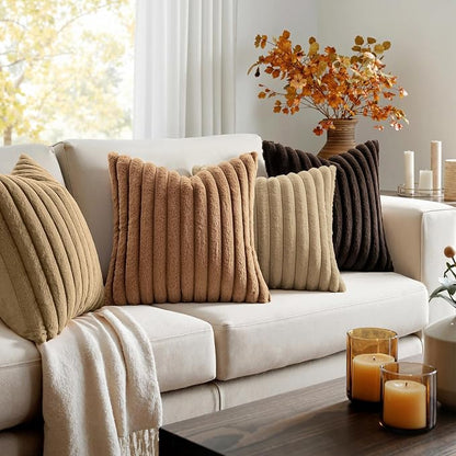 MIULEE Fall Faux Fur Plush Decorative Throw Pillow Covers 18x18, Dark Brown | - Image 3