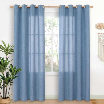 YoungsTex Denim Blue Linen Semi Sheer Curtains 80 Inch Length by YoungsTex
