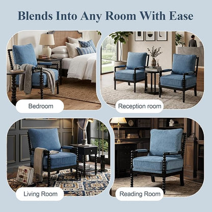 DUHOME Linen Fabric Spindle Accent Chairs Set of 2 - Image 8