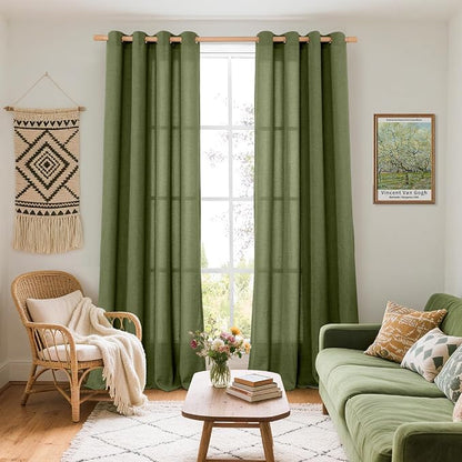 YoungsTex Olive Linen Semi Sheer Curtains 95 Inches Long - Image 2
