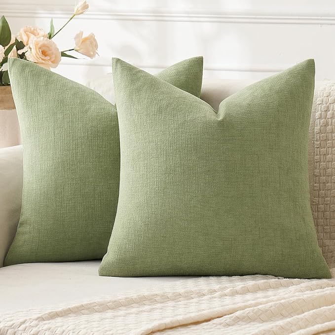 MIULEE Sage Green Chenille Couch Euro Throw Pillow Covers, 22x22 | Set of 2 by MIULEE