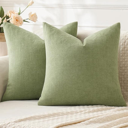 MIULEE Sage Green Chenille Couch Euro Throw Pillow Covers, 22x22 | Set of 2 by MIULEE