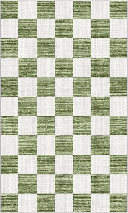 Green White Checkered Entry Rug - Image 7