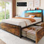 Rolanstar Twin Bed Frame with 4 Storage Drawers, Charging Station and LED Lights by Rolanstar