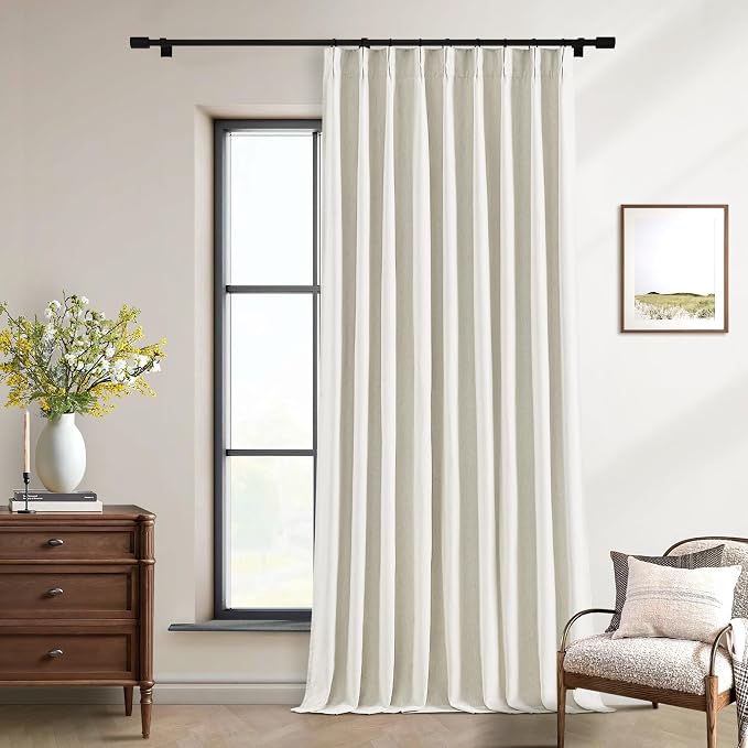Natural Pinch Pleat 100% Blackout Linen 108 Inch Long Curtains 60 Inch Wide | 2 by Twodrapes