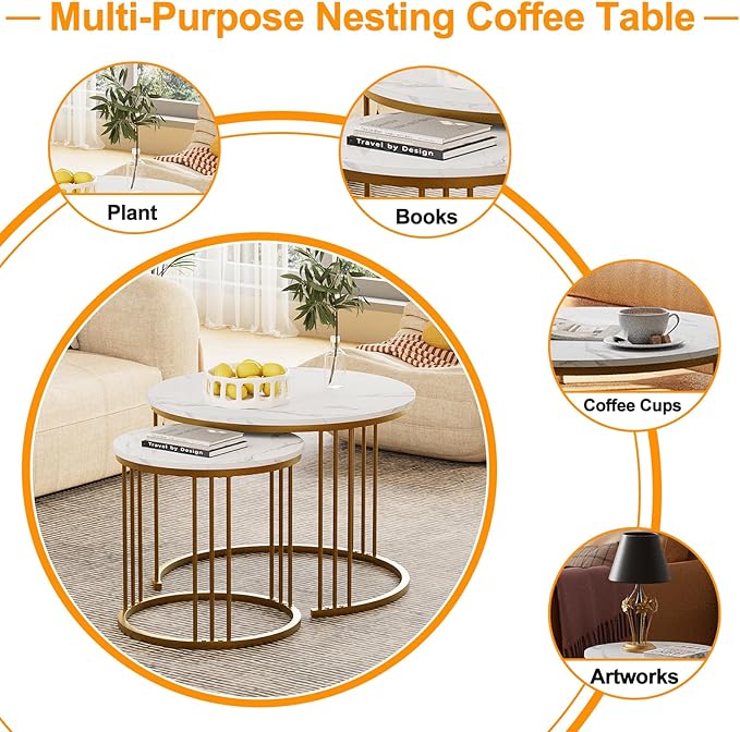 Garden 4 you Coffee Table Faux Marble Nesting Table - Image 7