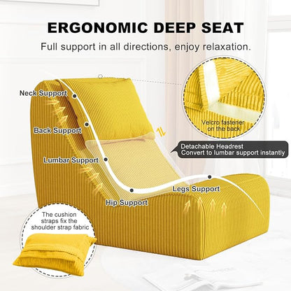 Giant Bean Bag Chair for Adults, Corduroy Chaise Lounge - Image 3