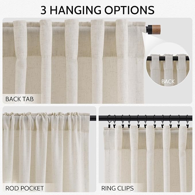 Extra Long Warm Beige Linen Curtains 120 Inch - Image 2