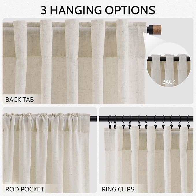 Warm Beige Linen Curtains 108 Inches Long - Image 2