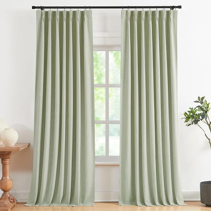 Vision Home Soft Green Pinch Pleated Full Blackout Curtains Linen Blended Room by VisionHome