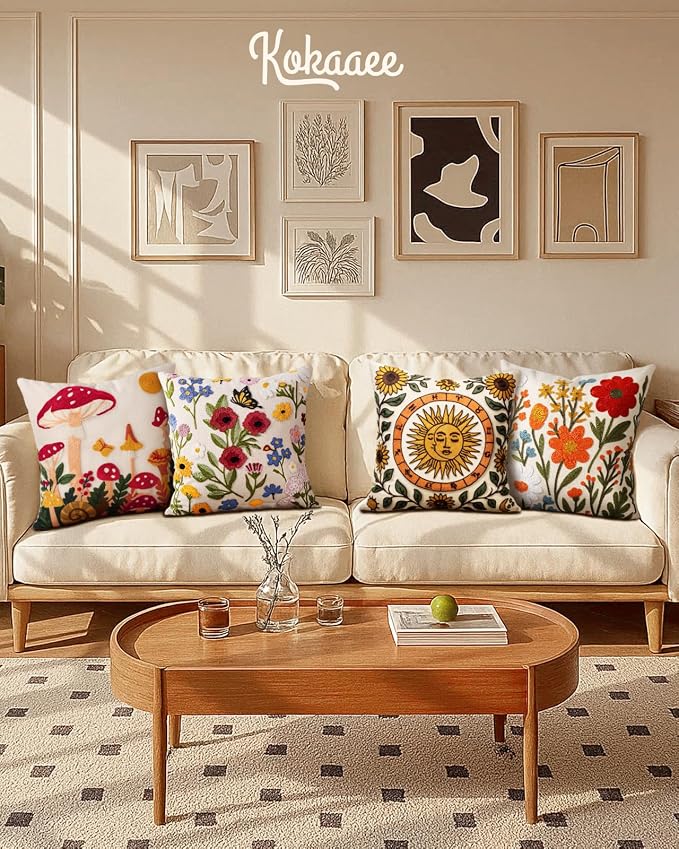 Embroidered Throw Pillow Cover 18x18 Inch, Flower Bird | Decorative Pillow Cover - Image 6
