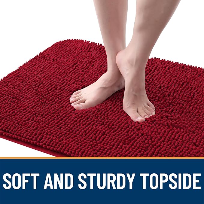 OLANLY Dog Door Mat for Muddy Paws 34x21, Super Absorbent Chenille Mud Mat | Red - Image 4