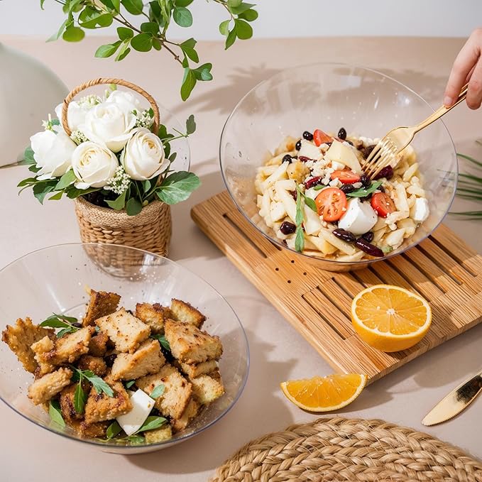 bUCLA 54 OZ Clear Plastic Serving Bowls (12 Pack) - Angled Serving Bowls Disposable for Chip&Candy - Party Table Salad and Fruit