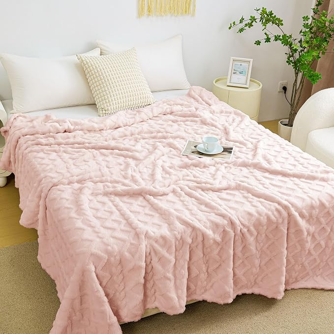 Aganear Fleece Throw Blanket for Bed Couch 90"x90" Pink | Lightweight Fuzzy by Aganear
