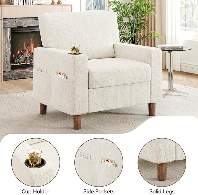 Mid Century Modern Accent Chairs Set of 2, Chenille Comfy Living Room Arm Chairs - Image 4