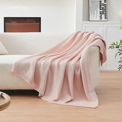 CozeCube Pink Seed Stitch Throw Blanket 60"x80", Farmhouse Decor | Blanket - Image 4