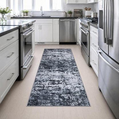 3x8 Washable Runner Rug：Modern Abstract Kitchen Carpet Black | - Image 5