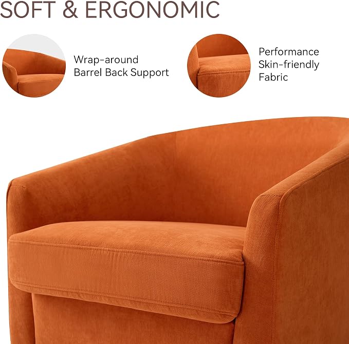 Swivel Barrel Accent Chair, Round Chenille Fabric Living Room Arm Chairs - Image 3