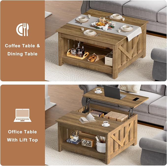 FABATO Lift Top Coffee Table, 31.5" Farmhouse Coffee Tables - Image 7