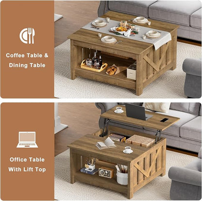 FABATO Lift Top Coffee Table, 31.5" Farmhouse Coffee Tables - Image 7