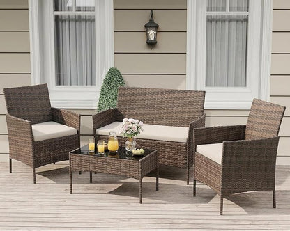 GarveeLife 4-Piece Patio Furniture Set, Rattan Outdoor Furniture by GarveeLife